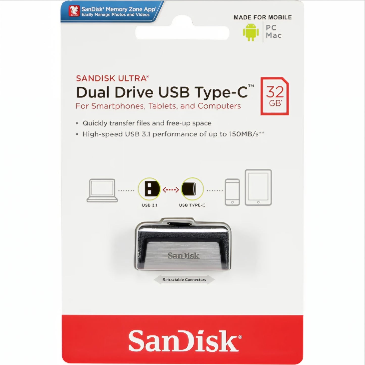 Externí paměť USB-A 3.1 / USB-C SanDisk Ultra Dual Drive, 32Gb SDDDC2-032G-G46