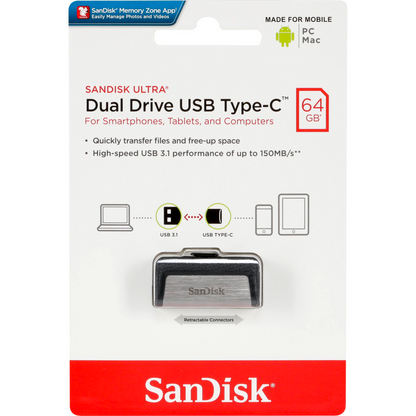 Externí paměť USB-A 3.1 / USB-C SanDisk Ultra Dual Drive, 64Gb SDDDC2-064G-G46