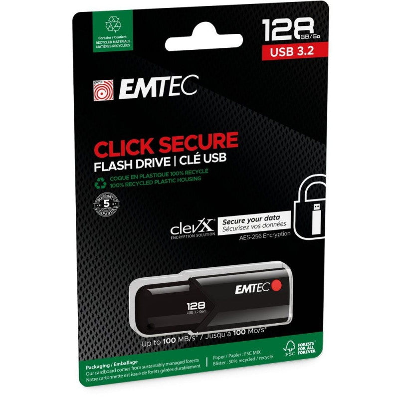 Externí paměť USB-A 3.2 Emtec B120 Click Secure, 128Gb ECMMD128GB123