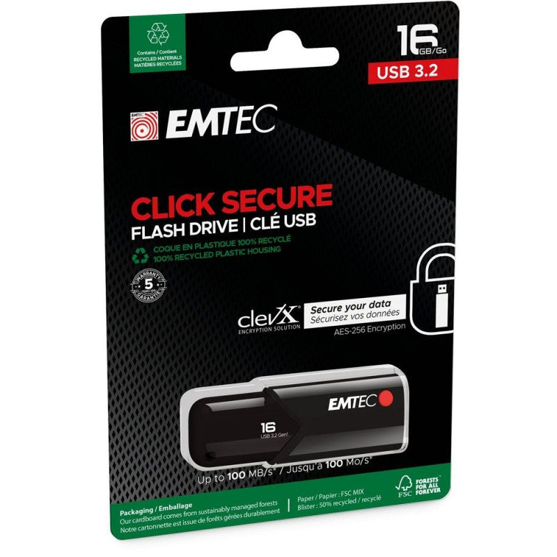 Externí paměť USB-A 3.2 Emtec B120 Click Secure, 16Gb ECMMD16GB123