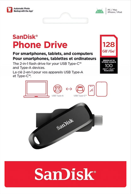 Externí paměť USB-A 3.2 / USB-C SanDisk Phone Drive, 128Gb SDDDC6-128G-G46
