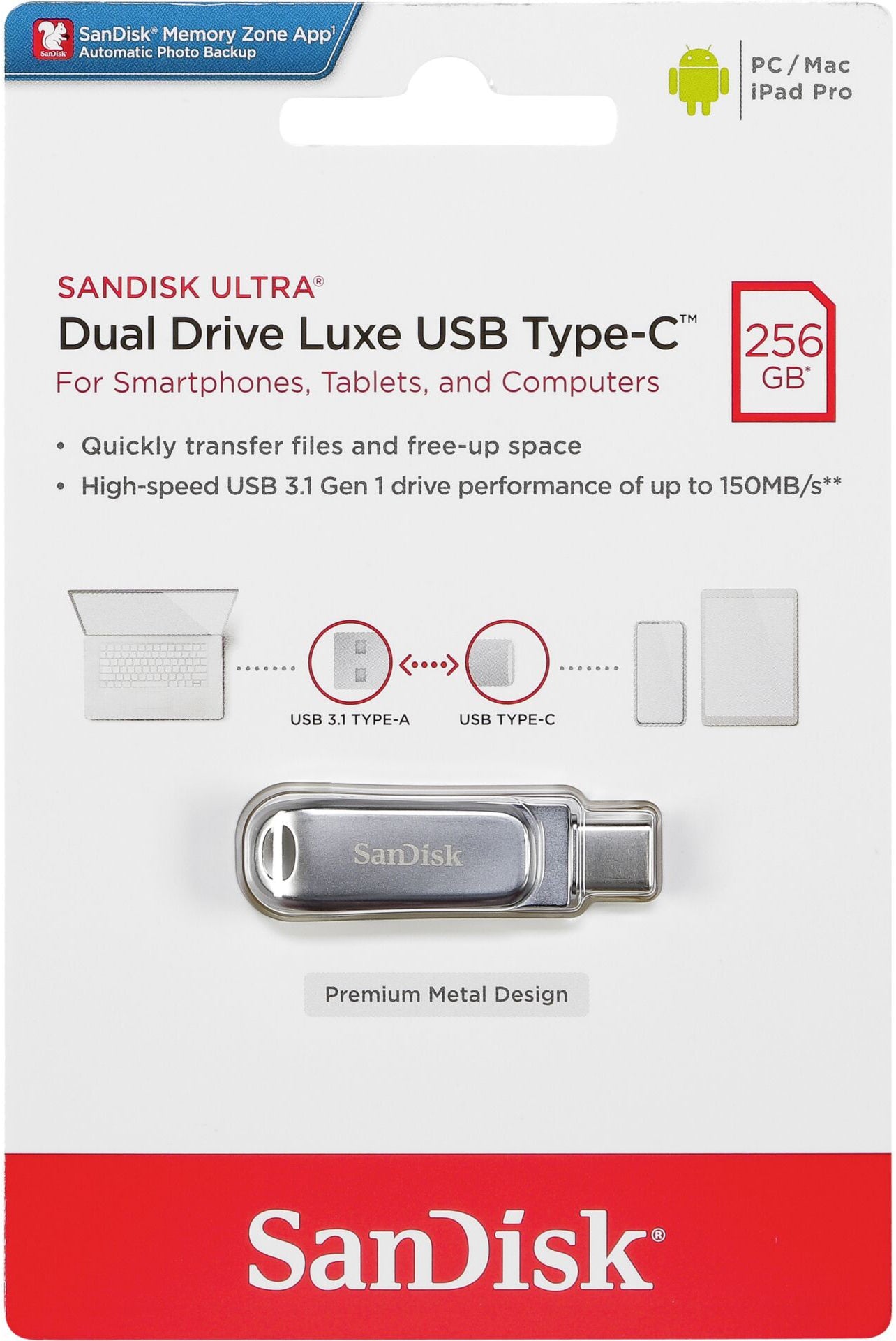 Externí paměť USB-A 3.2 / USB-C SanDisk Ultra Luxe Dual Drive, 256Gb SDDDC4-256G-G46