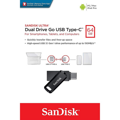 Externí paměť USB-A 3.2 / USB-C SanDisk Ultra Dual Go, 64Gb SDDDC3-064G-G46