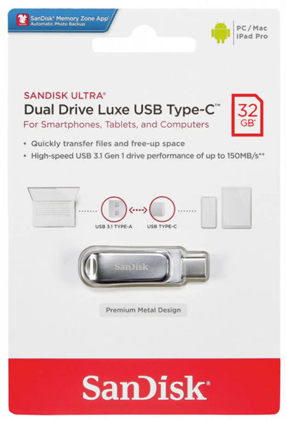 Externí paměť USB-A 3.2 / USB-C SanDisk Ultra Luxe Dual Drive, 32Gb SDDDC4-032G-G46