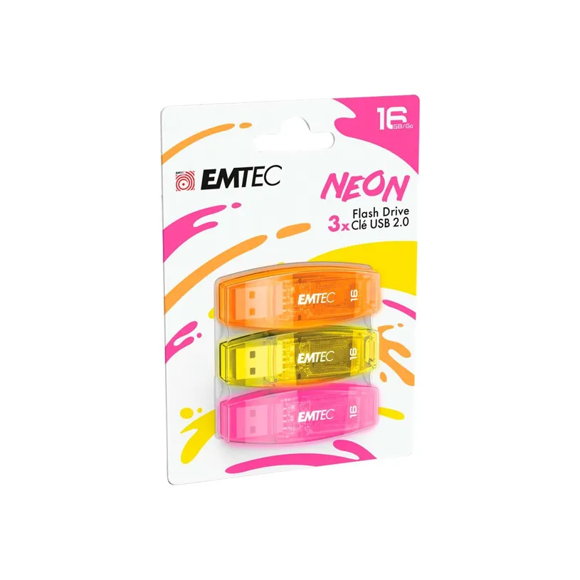 Externí paměť USB-A Emtec C410 Neon, 16Gb, sada 3 kusy ECMMD16GC41