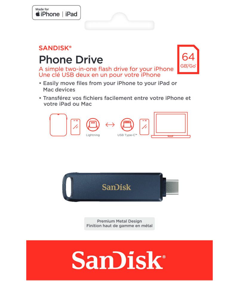 Externí paměť USB-C / Lightning SanDisk Phone Drive, 64Gb SDIXD0N-064G-GN6NN