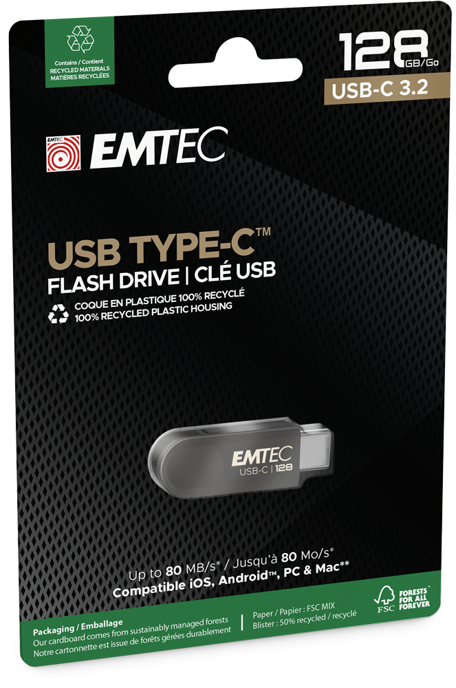 Externí paměť USB-C Emtec C280 Single, 128Gb ECMMD128GC2