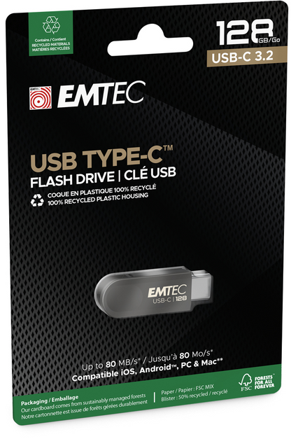 Externí paměť USB-C Emtec C280 Single, 128Gb ECMMD128GC2