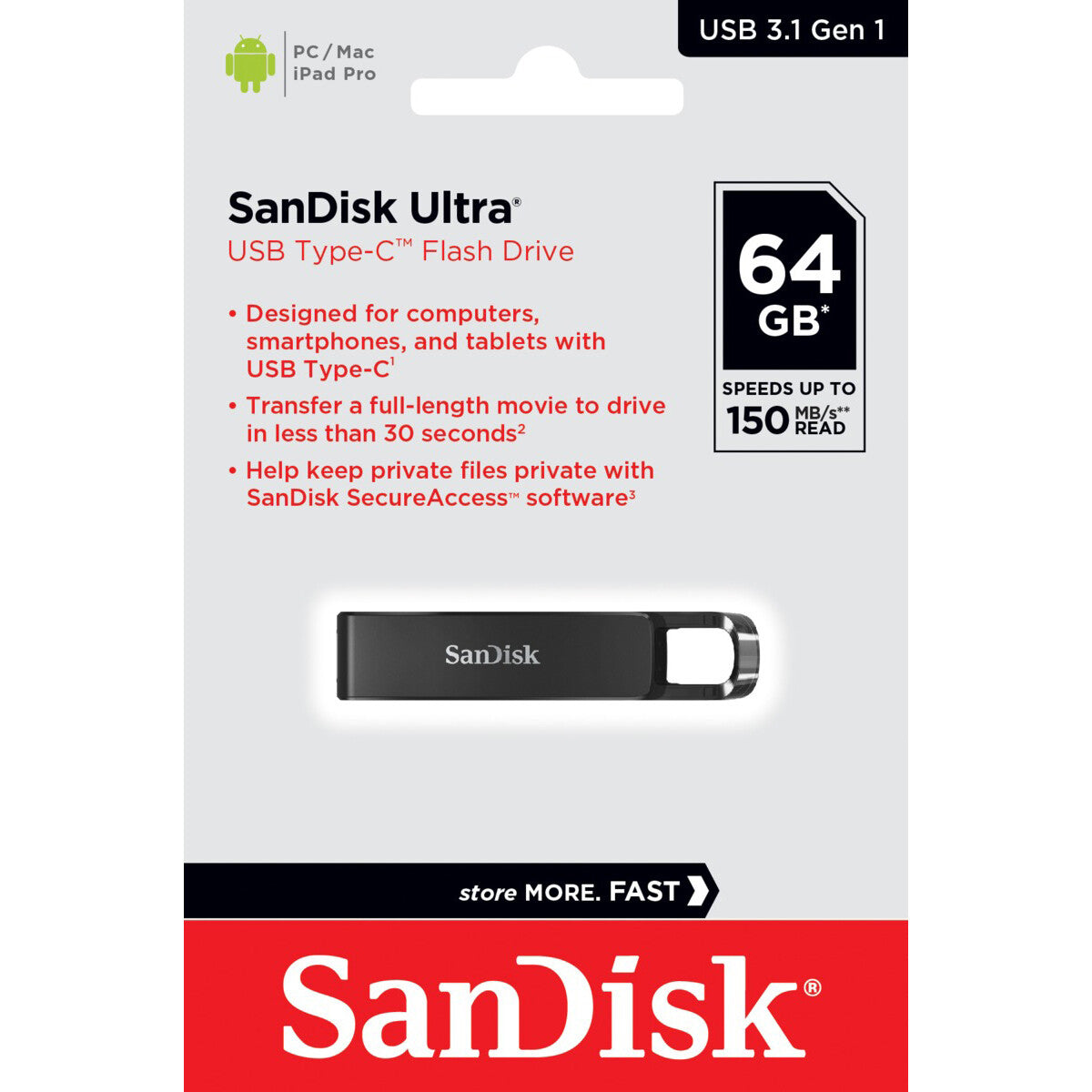 Externí paměť USB-C SanDisk Ultra, 64Gb SDCZ460-064G-G46