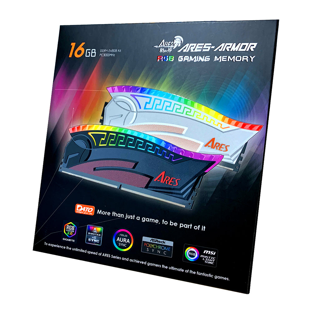 Paměť RAM Dato Ares Armor, DDR4, RGB, 8GB, 3600Mhz, CL18, Černá AMRGB1G88G36K