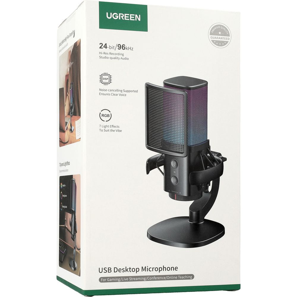 Mikrofon Cardioid UGREEN CM581 (65629), RGB, USB-C, 1.5m, Černý