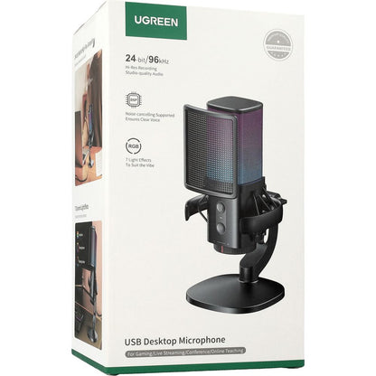 Mikrofon Cardioid UGREEN CM581 (65629), RGB, USB-C, 1.5m, Černý
