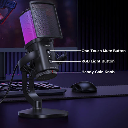 Mikrofon Cardioid UGREEN CM581 (65629), RGB, USB-C, 1.5m, Černý