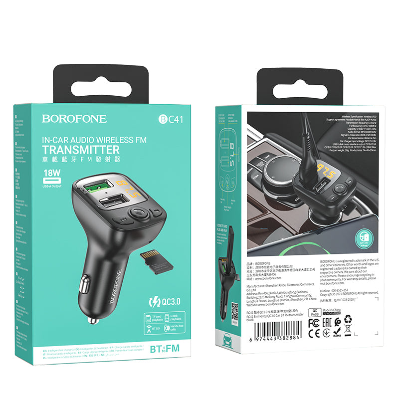 FM Bluetooth modulátor Borofone BC41 Eminency, 2 x USB-A - 1 x microSD