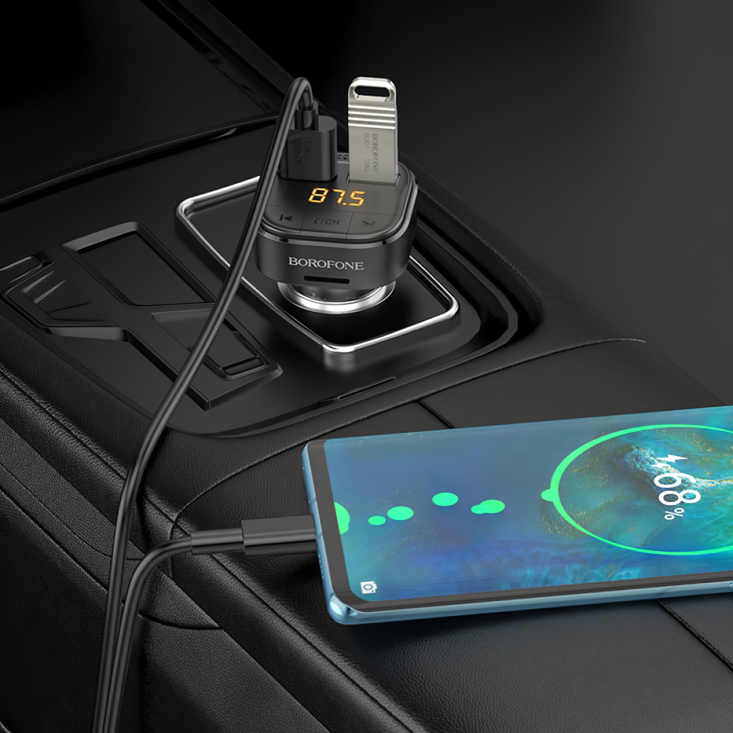 FM Bluetooth modulátor Borofone BC43 Flash, 2 x USB-A - 1 x microSD