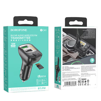 FM Bluetooth modulátor Borofone BC41 Eminency, 2 x USB-A - 1 x microSD