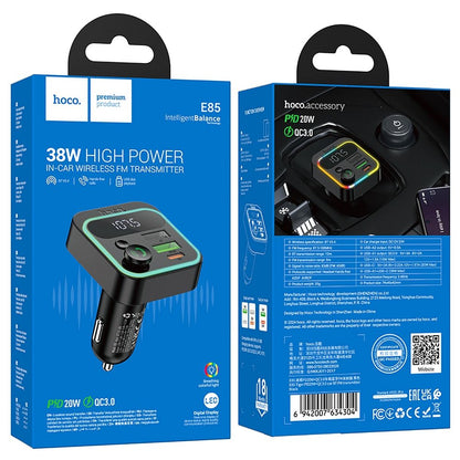 FM Bluetooth modulátor HOCO E85, 2 x USB-A - 1 x USB-C