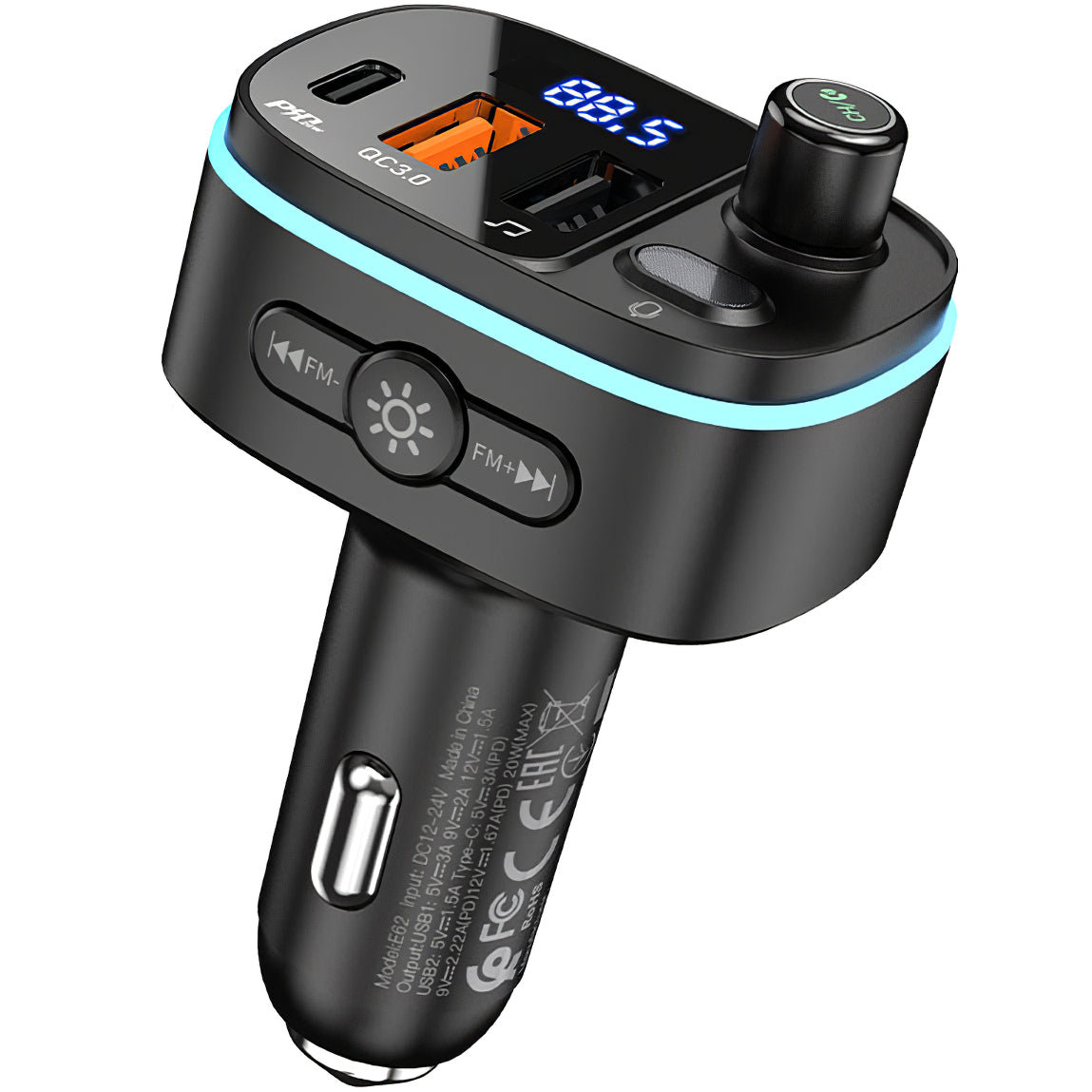 Modulátor FM Bluetooth HOCO E62 Fast, 2 x USB-A - 1 x USB-C