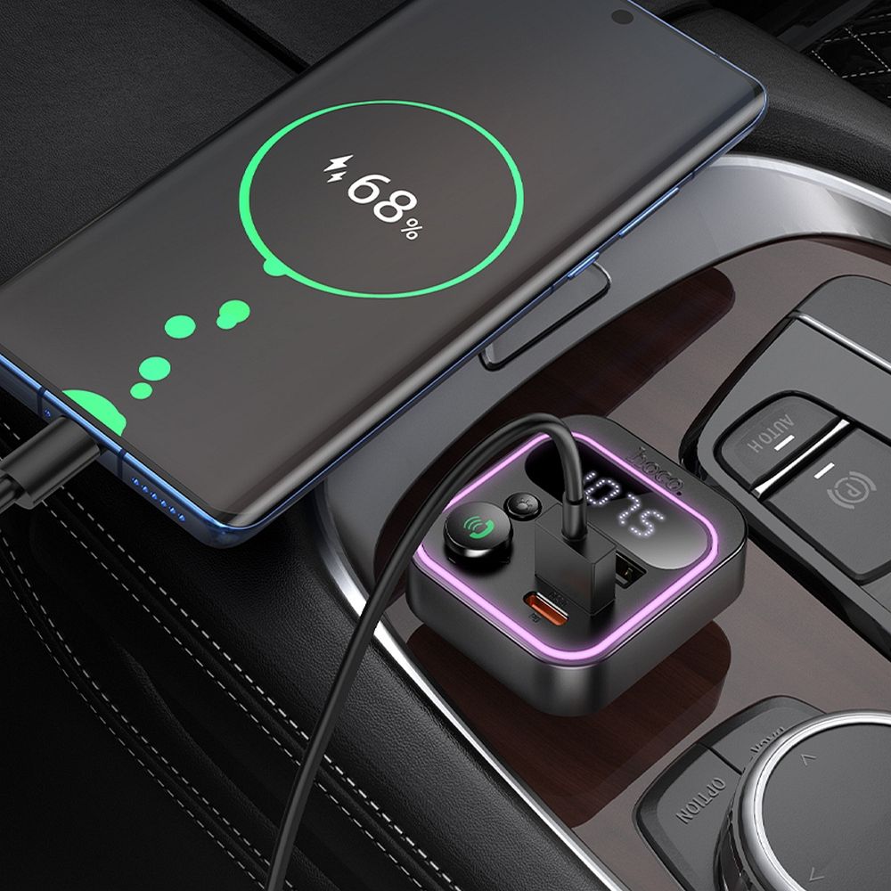 FM Bluetooth modulátor HOCO E85, 2 x USB-A - 1 x USB-C