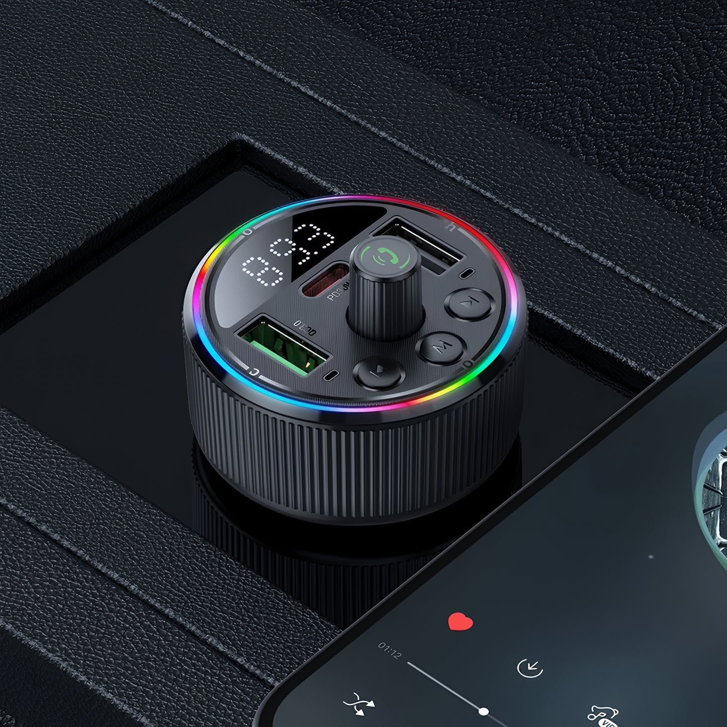 FM modulátor Bluetooth HOCO E82, 2 x USB-A - 1 x USB-C