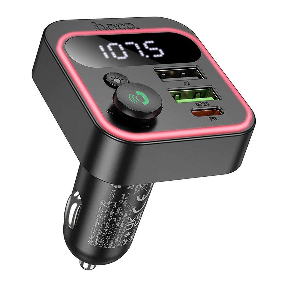 FM Bluetooth modulátor HOCO E85, 2 x USB-A - 1 x USB-C