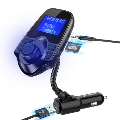 FM modulátor Bluetooth Techsuit MFM4, 1 x USB-A - 1 x 3,5mm - 1 x microSD, Černý