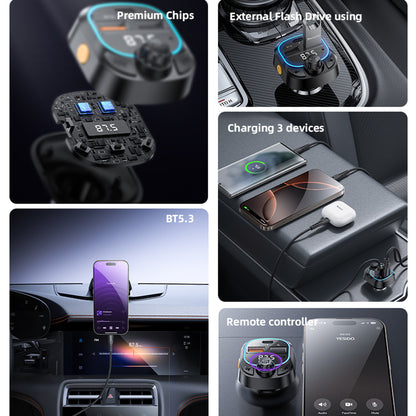 FM modulátor Bluetooth Yesido Y70, 2 x USB-A - 1 x USB-C