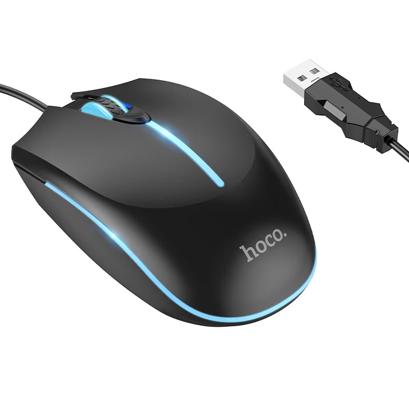 Drátová herní myš USB HOCO GM37, RGB, 2400DPI, černá