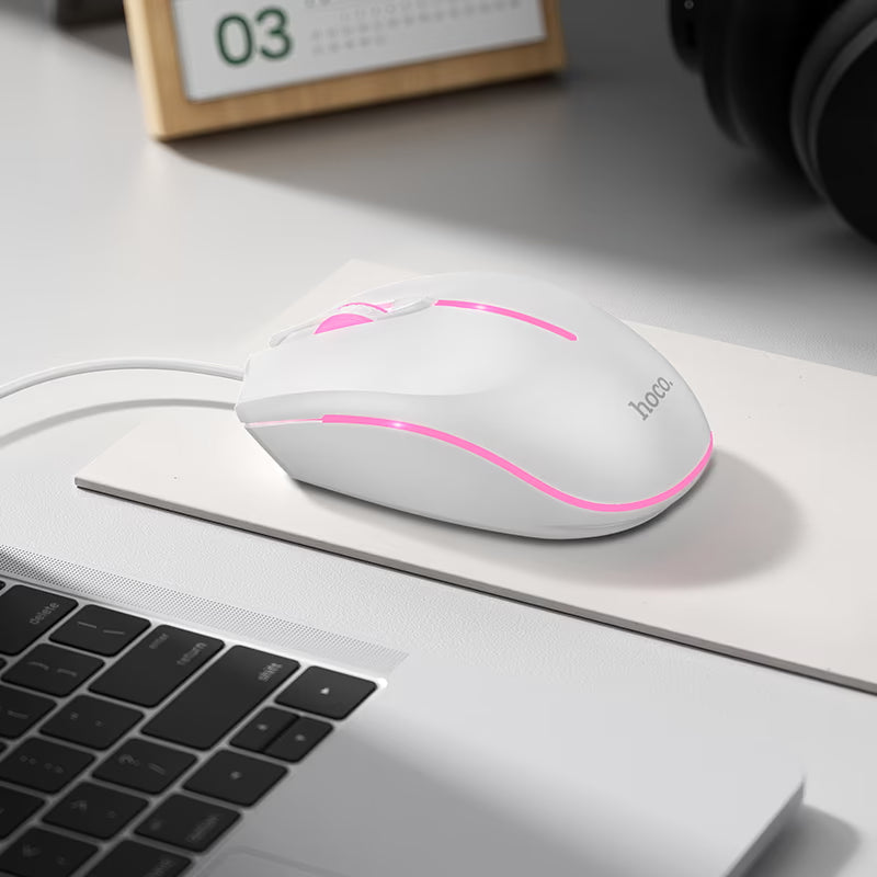 Drátová herní myš USB HOCO GM37, RGB, 2400DPI, bílá