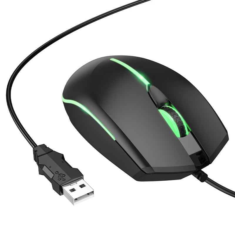 Drátová herní myš USB HOCO GM37, RGB, 2400DPI, černá