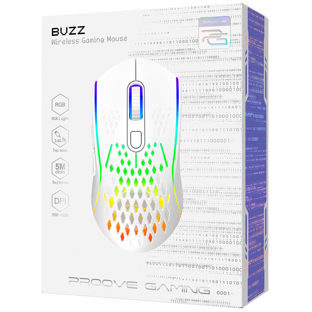 Bezdrátová herní myš Proove Buzz, RGB, 800DPI - 4800DPI, bílá WMBU00022402