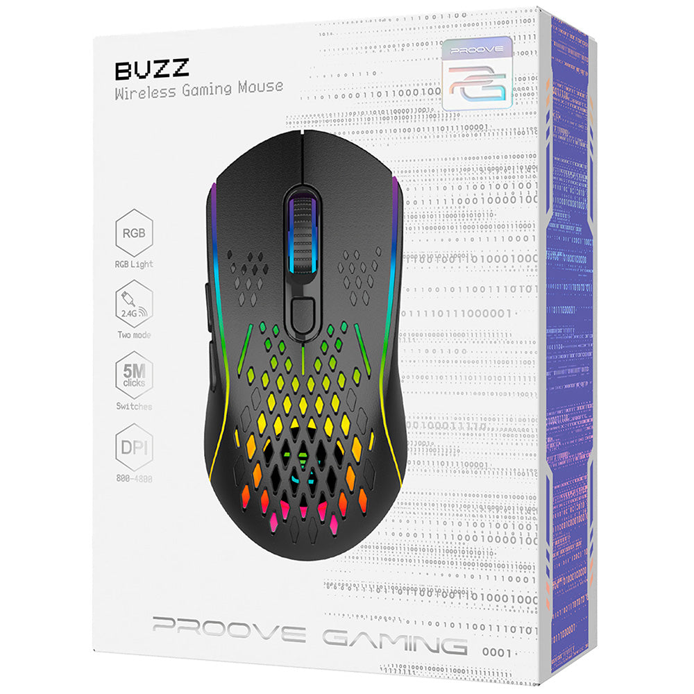 Bezdrátová herní myš Proove Buzz, RGB, 800DPI - 4800DPI, černá WMBU00022401