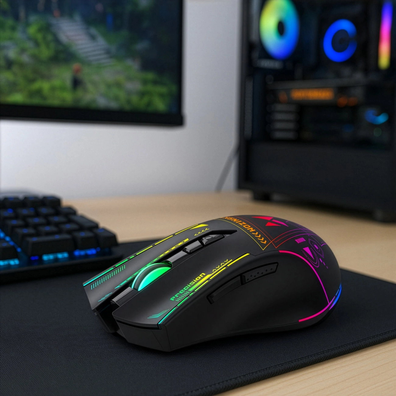 Bezdrátová herní myš WZK WMGB-3200, 3200DPI, RGB, černá