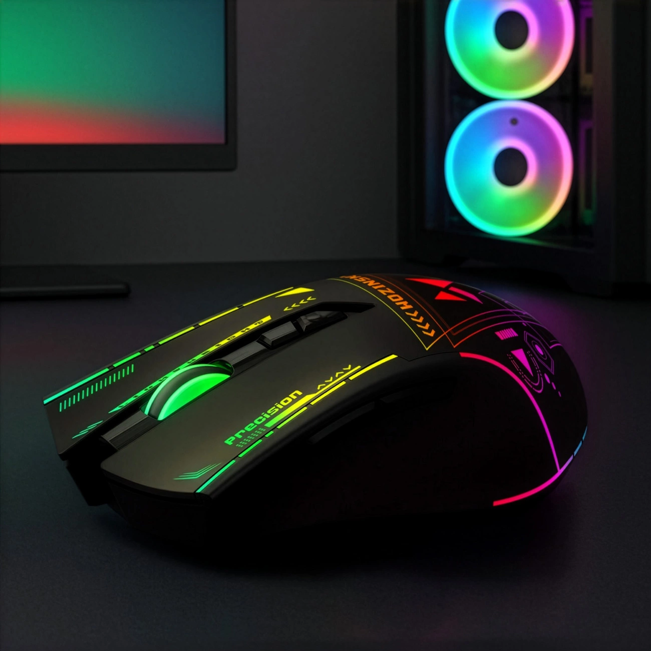 Bezdrátová herní myš WZK WMGB-3200, 3200DPI, RGB, černá