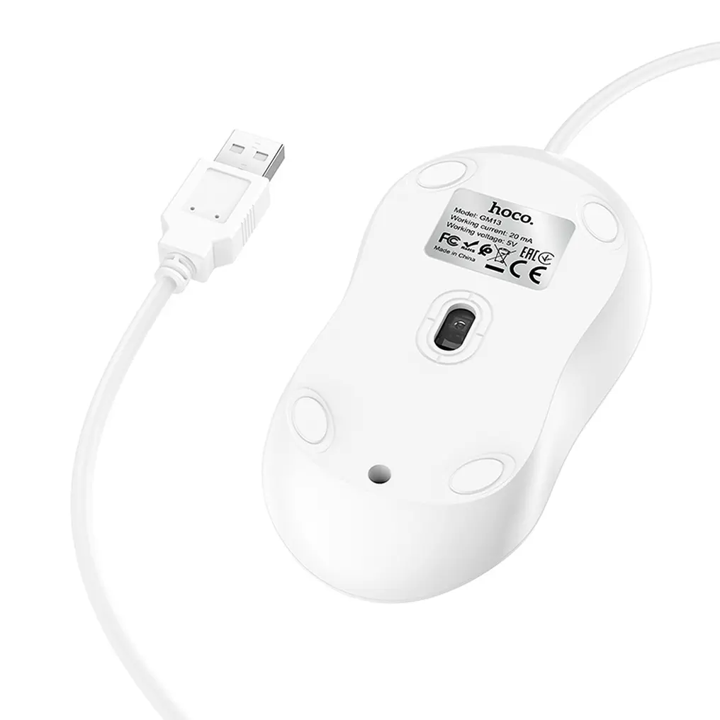 Drátová myš USB HOCO GM13, 1600DPI, bílá