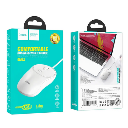 Drátová myš USB HOCO GM13, 1600DPI, bílá