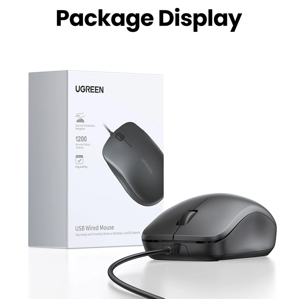 Drátová myš USB UGREEN MU007, 1200DPI, 1.5m, černá