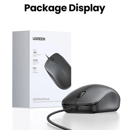 Drátová myš USB UGREEN MU007, 1200DPI, 1.5m, černá