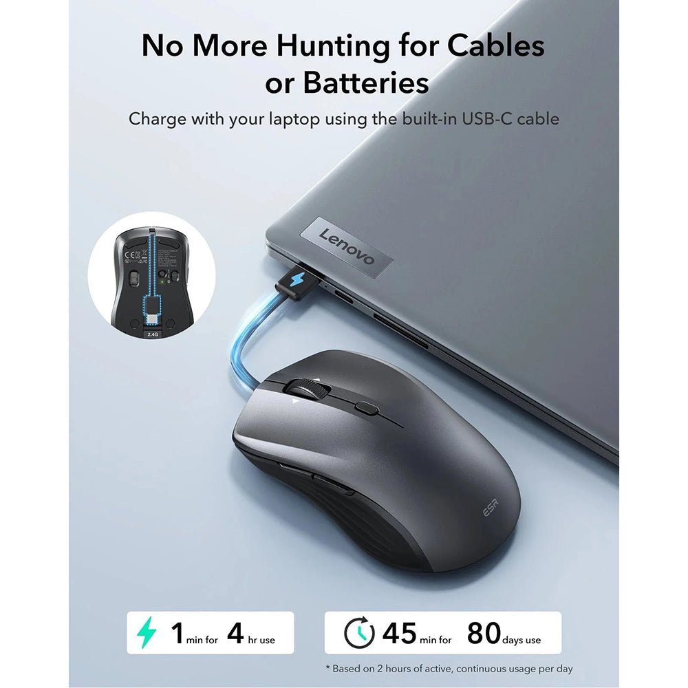 Bezdrátová myš ESR MagMouse, 800DPI - 4800DPI, BT / Wi-Fi, Černá