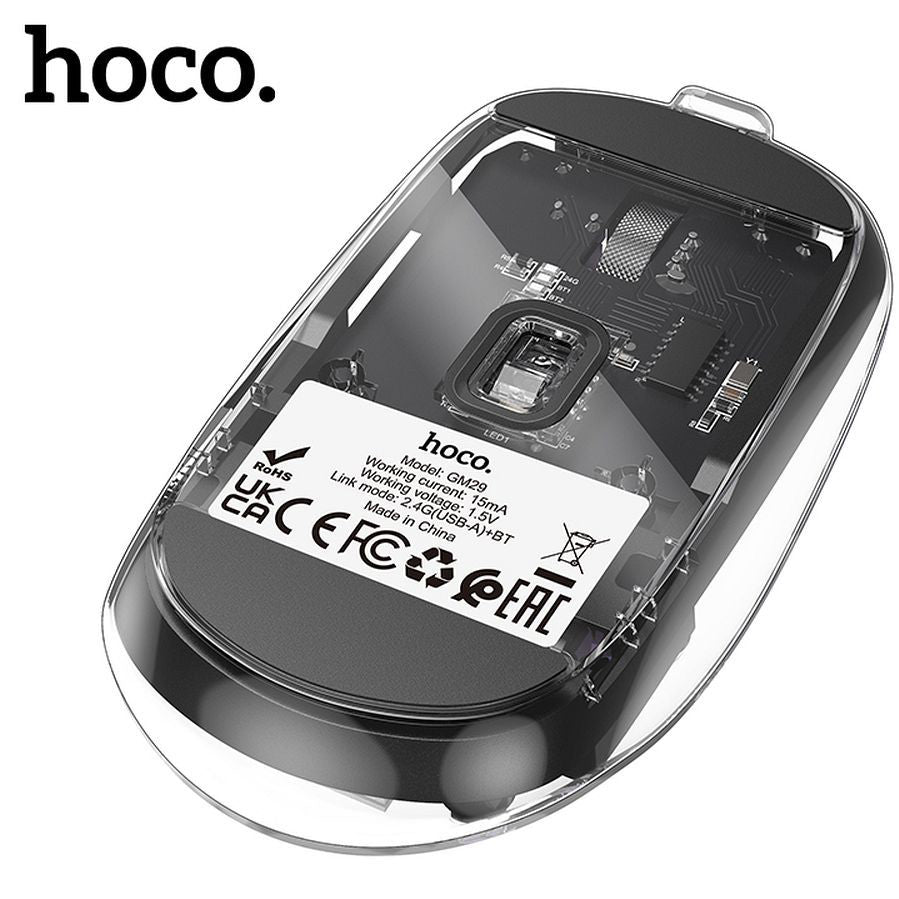 HOCO GM29 Wireless Mouse, 1600DPI, BT / Wi-Fi, Black