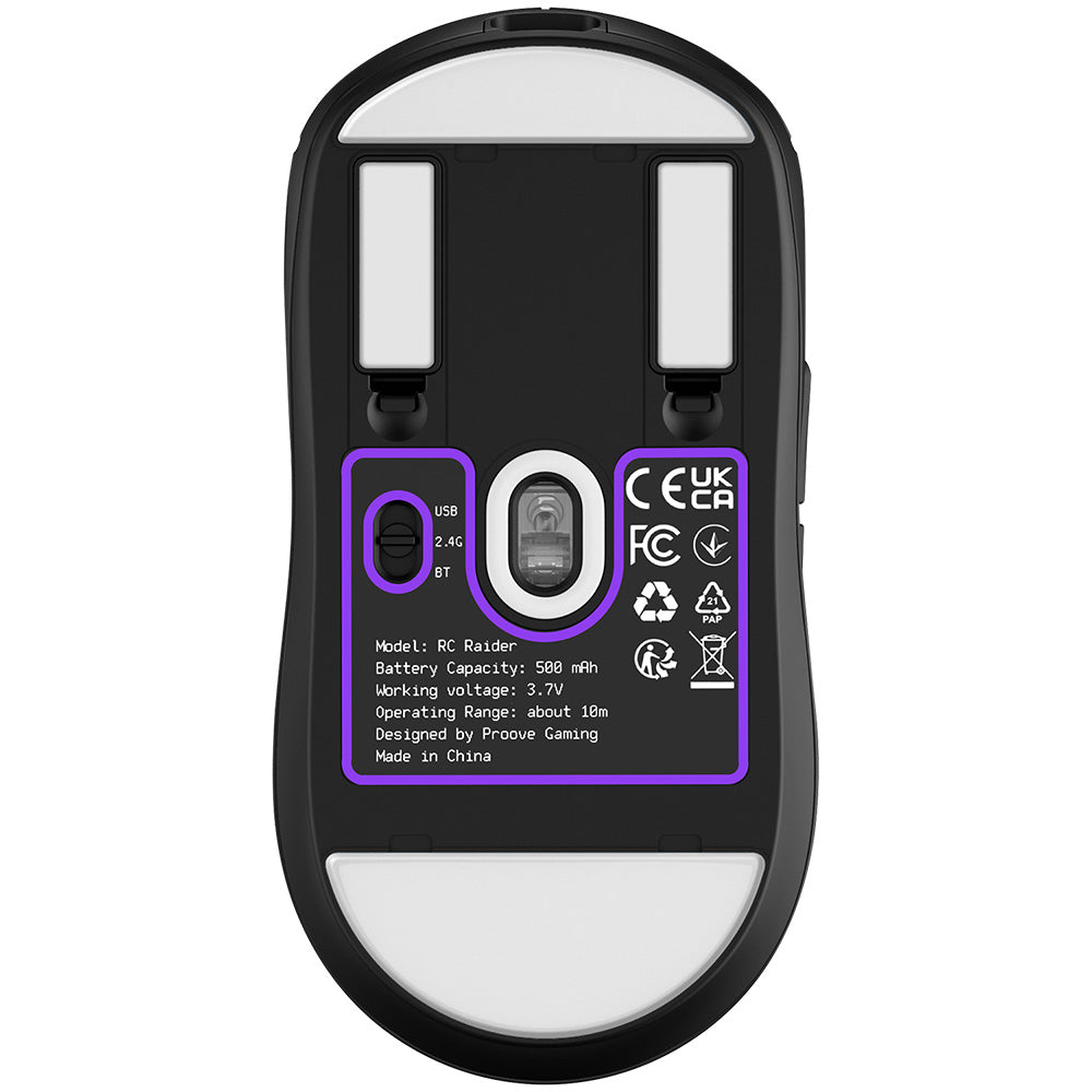 Bezdrátová myš Proove RC Raider 8K, 800DPI - 32000DPI, BT / Wi-Fi / kabelové připojení, černá WMRR00122001