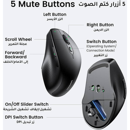 Bezdrátová myš UGREEN MU101, 4000DPI, BT / Wi-Fi, černá