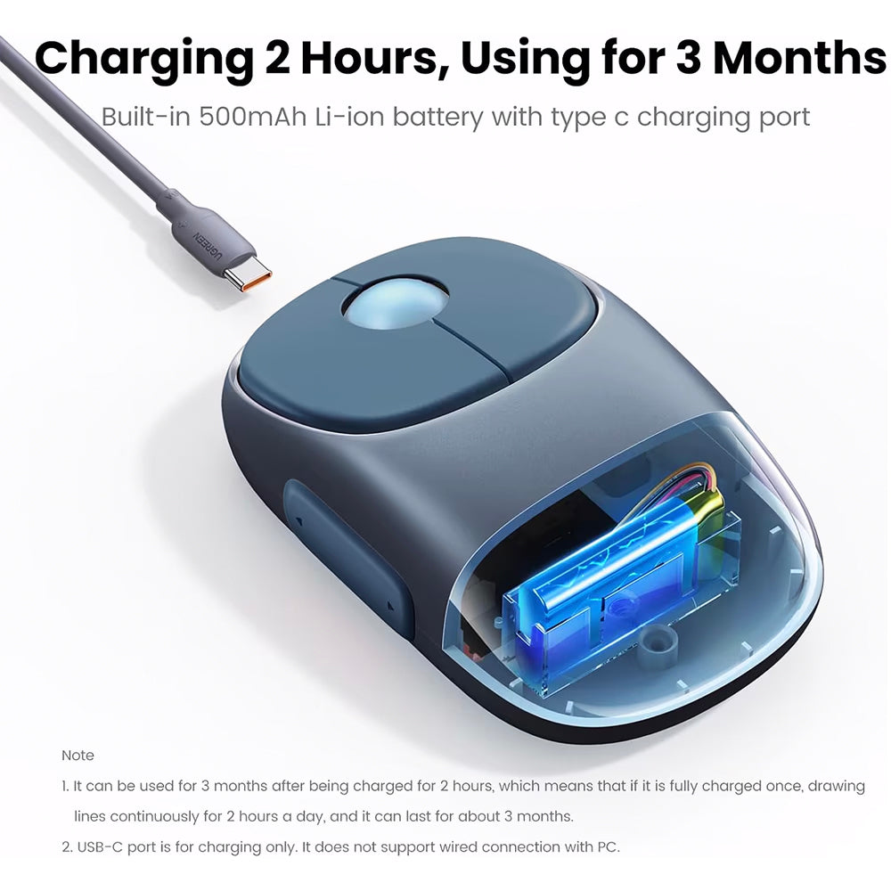 Bezdrátová myš UGREEN MU102 FUN+, 4000DPI, BT / Wi-Fi, Modrá