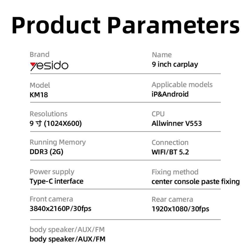 Auto navigace Yesido KM18, Wi-Fi, 9 palců