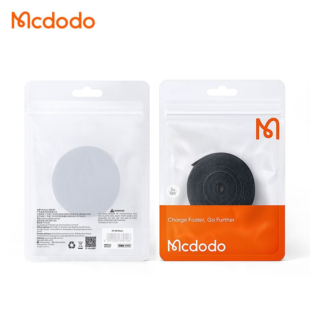 Organizátor kabelů McDodo VS-0961 Belt, Velcro, 3m, Černý