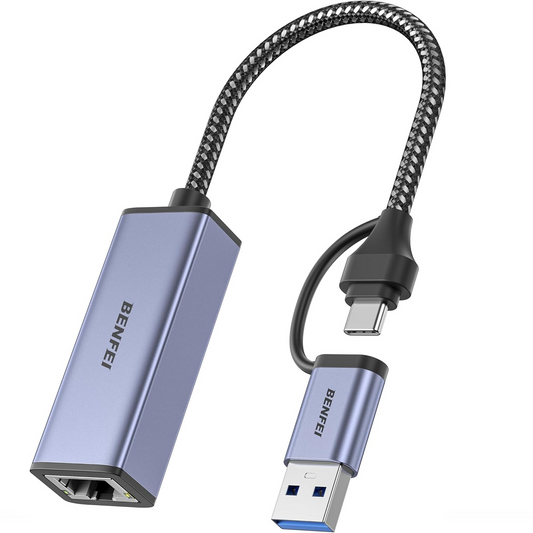 Síťová karta Benfei, RJ45, USB-C / USB, šedá