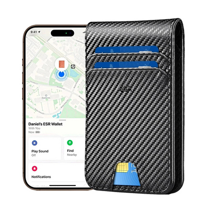 Peněženka ESR Classic Geo Carbon s funkcí Find My a ochranou RFID, černá, znovu zapečetěná