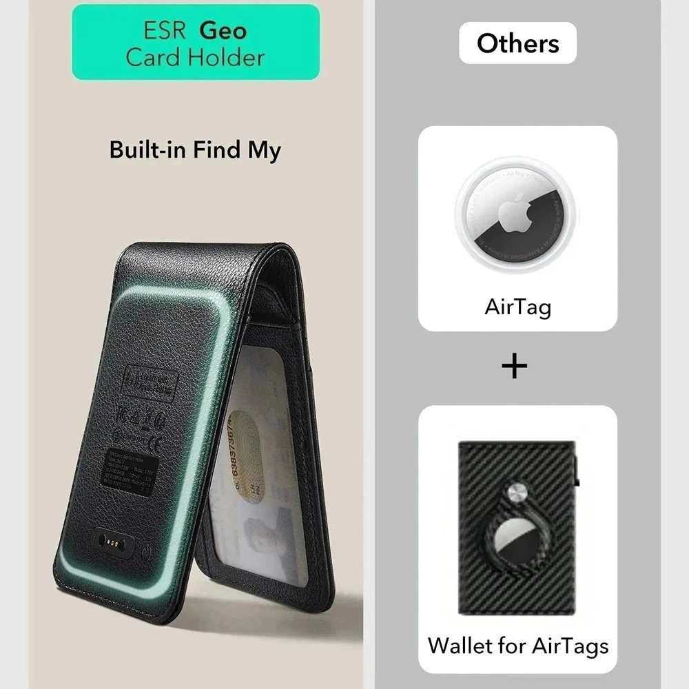 Peněženka ESR Classic Geo Carbon s funkcí Find My a ochranou RFID, černá, znovu zapečetěná