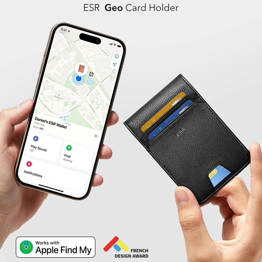 Peněženka ESR Classic Geo Carbon s funkcí Find My a ochranou RFID, černá, znovu zapečetěná