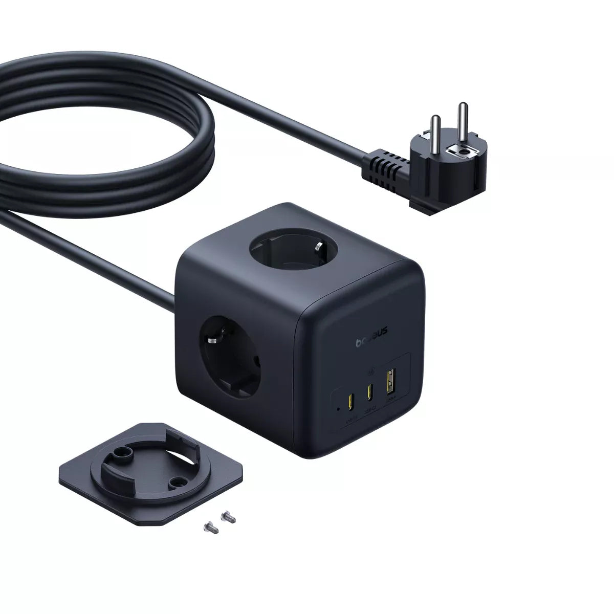 Prodlužovací kabel Baseus EnerFill FA11, 67W, 3.35A, 1 x USB-A - 2 x USB-C - 3 x Schuko, Černý E00082100123-00